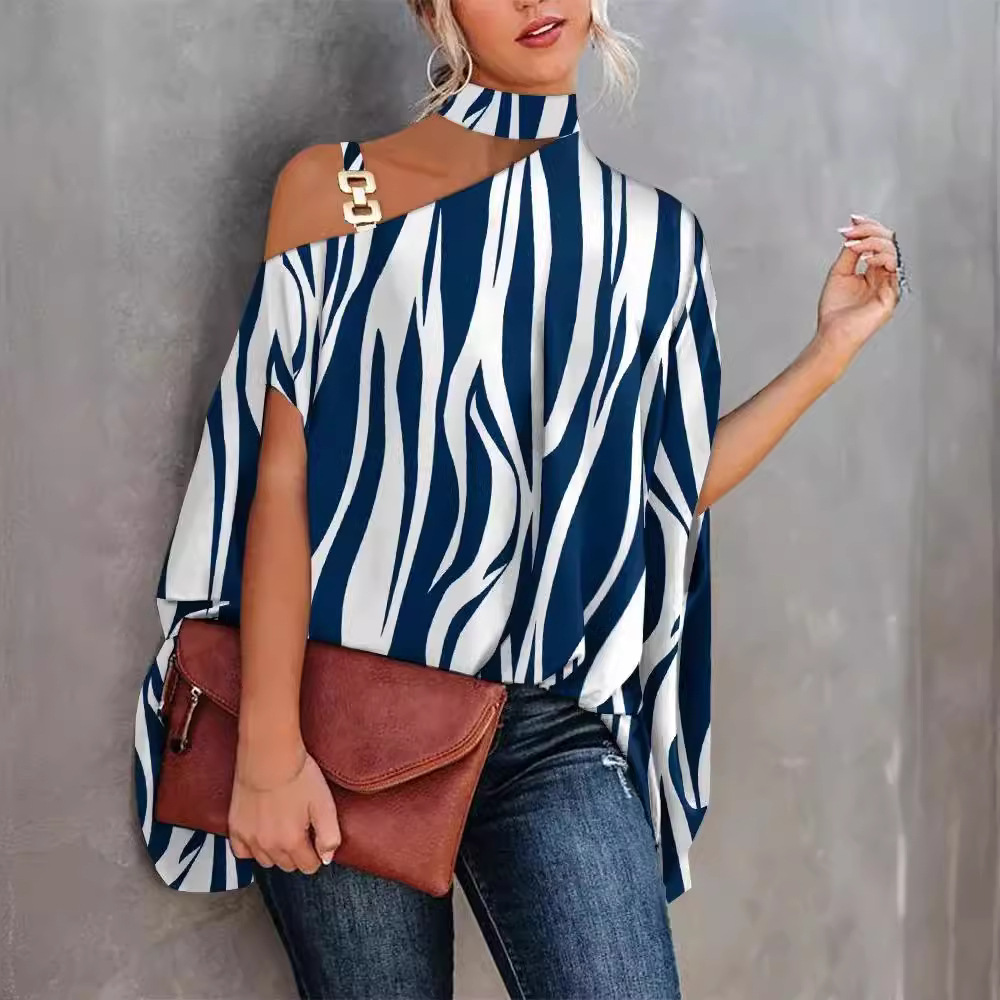 Women's Summer Halter Neck Batwing Sleeve Printed Shirt