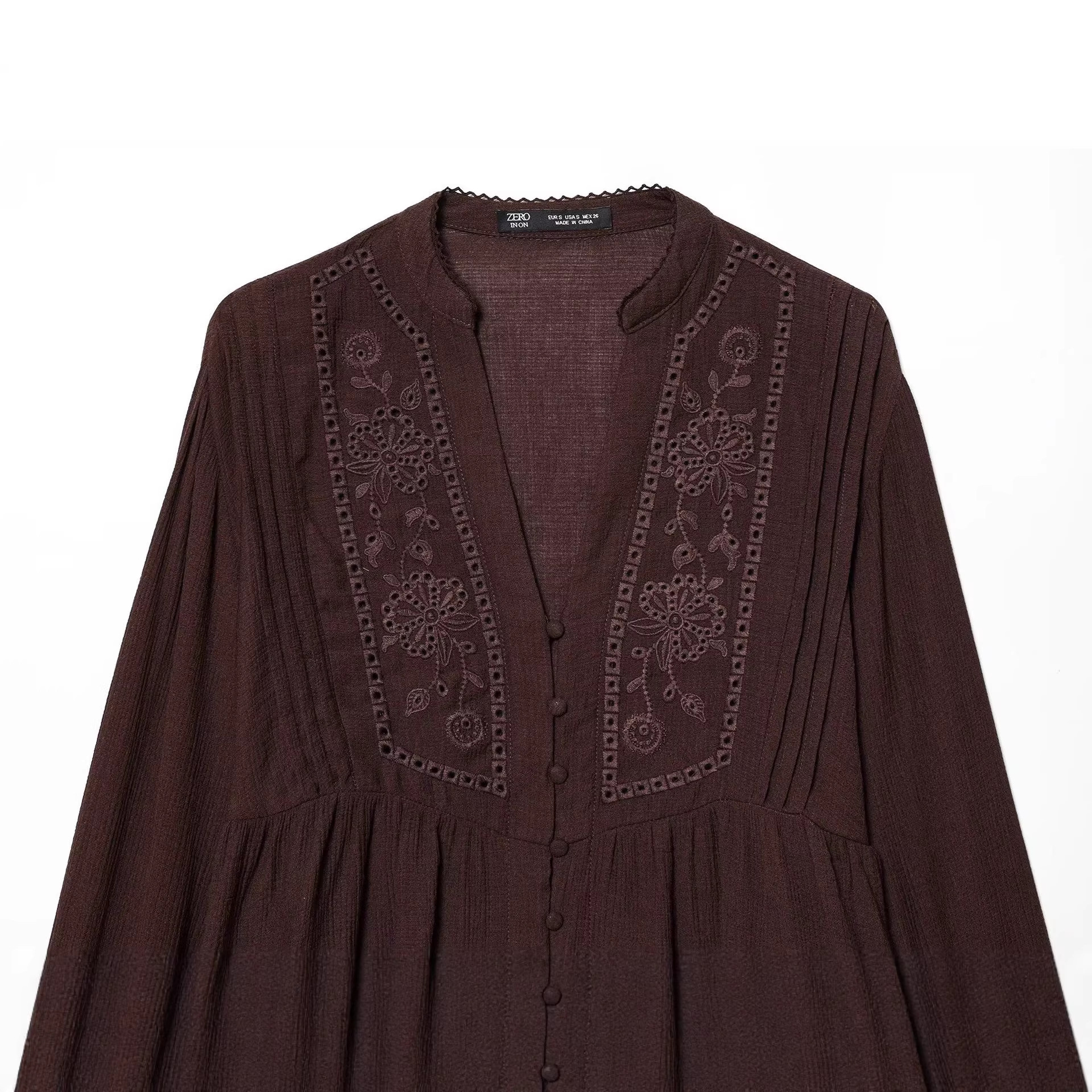 Women's Embroidered V-Neck Long-Sleeve Shirt