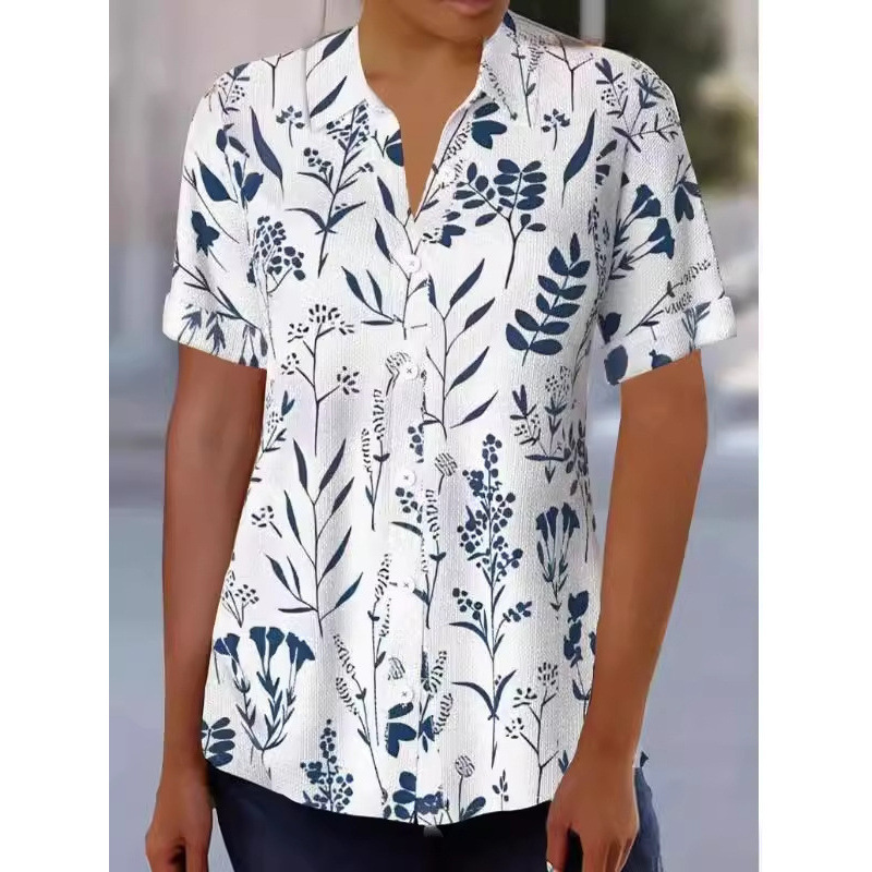Striped Print Button-Front Short-Sleeve Shirt