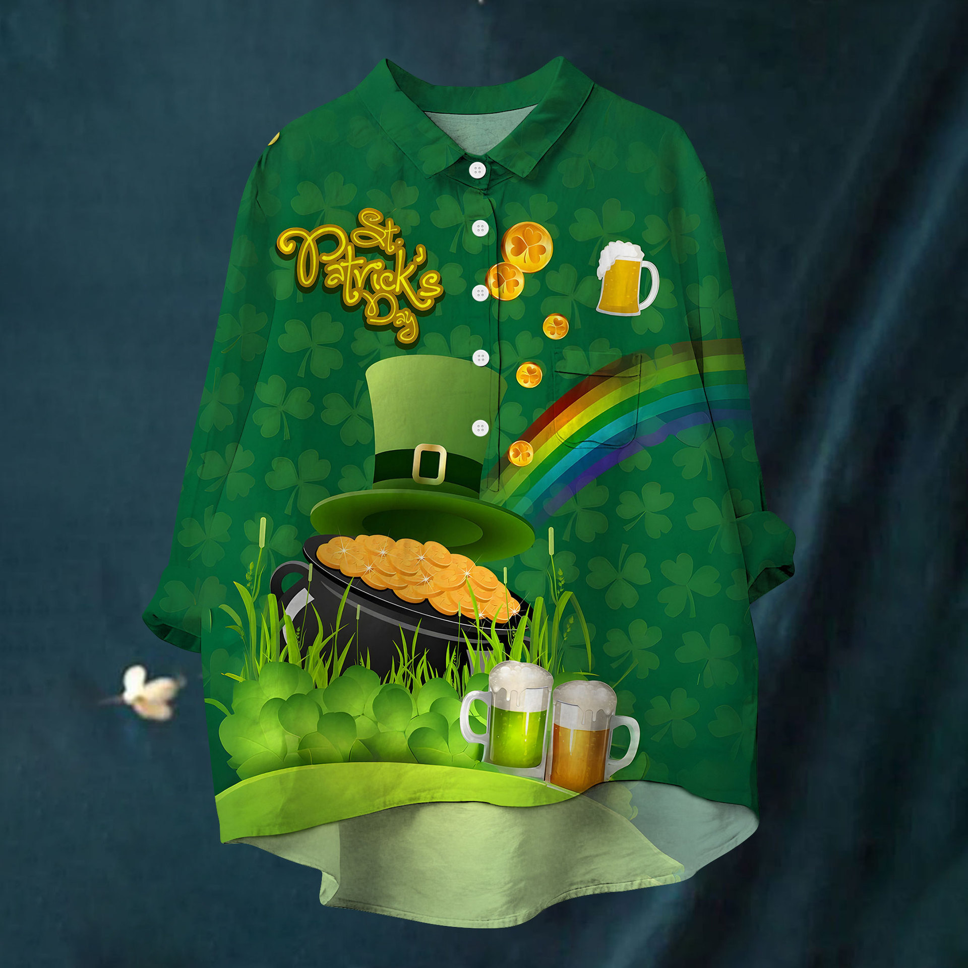 Women's Summer Magic Hat Money Pot Print Long Sleeve Shirt