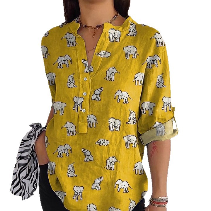Women's Loose Casual Retro Button-Up Shirt with Graphic Print