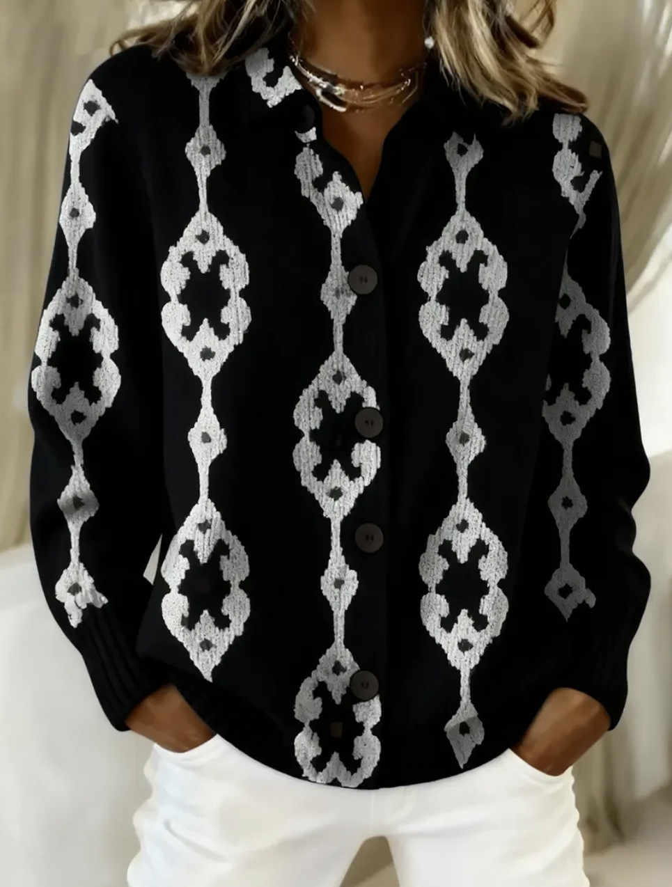 Women's Colorblock Starry Sky Print Long Sleeve Button-Front Shirt