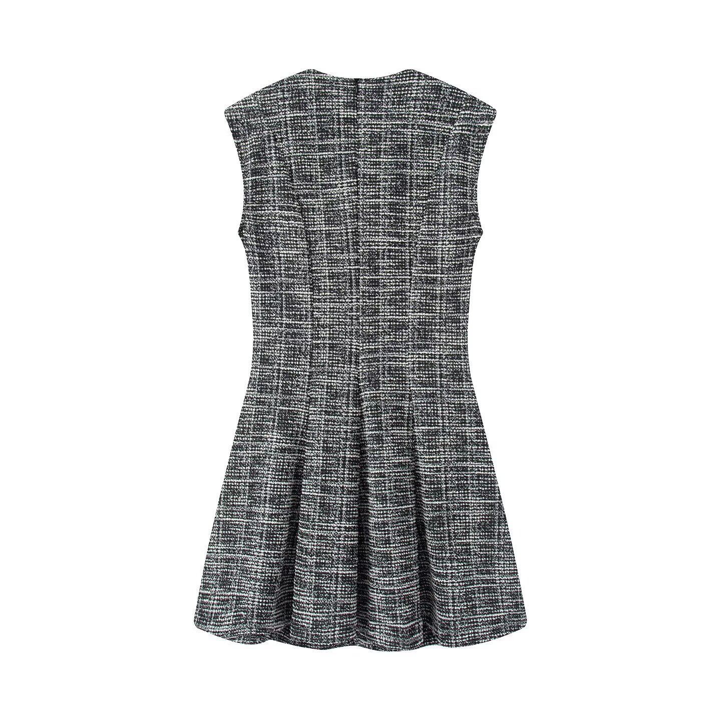 Women's Tweed Sleeveless Dress Elegant Straight Fit Gray
