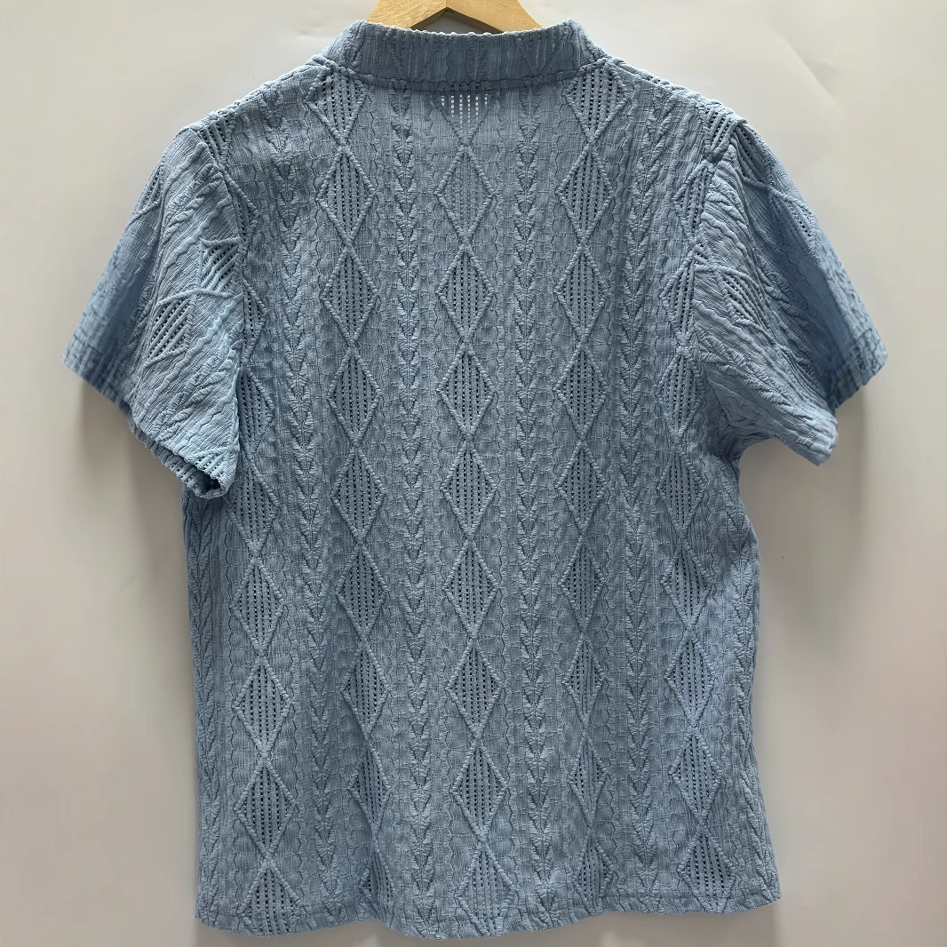 Jacquard Geometric V-Neck Short Sleeve Loose Fit T-Shirt