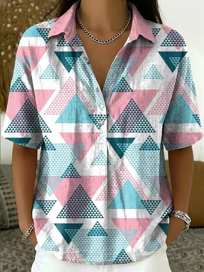 Women's Solid Print Short Sleeve Button-Front Shirt