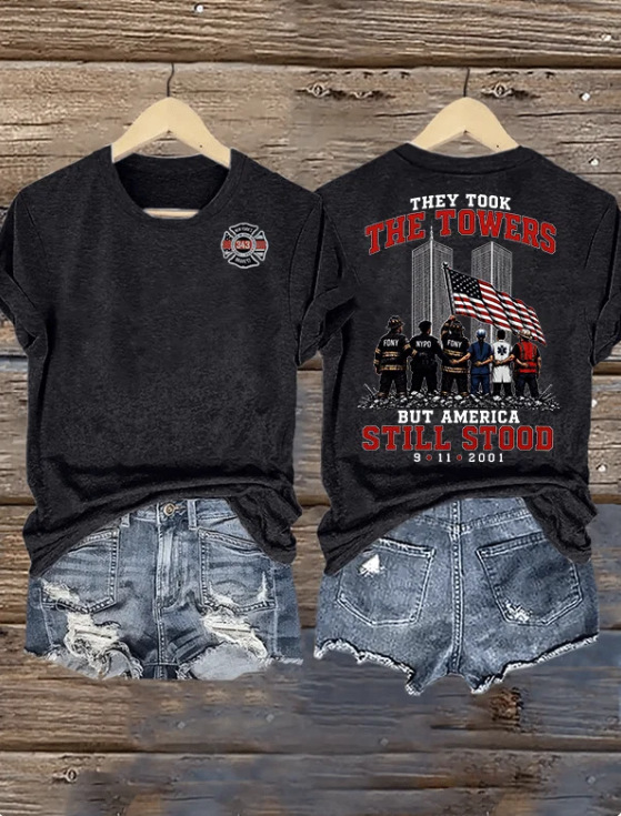 Women's Summer Twin Towers Rescue Graphic Short Sleeve T-Shirt