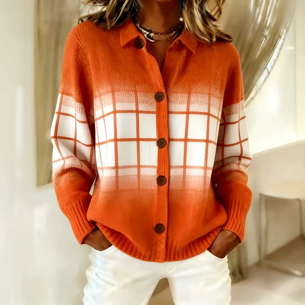 Women's Striped Plaid Color-Block Print Long-Sleeve Casual Shirt