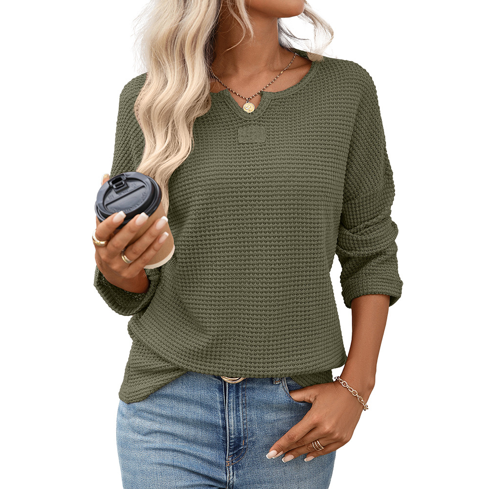 Striped Waffle Knit Square Neck Long Sleeve Top