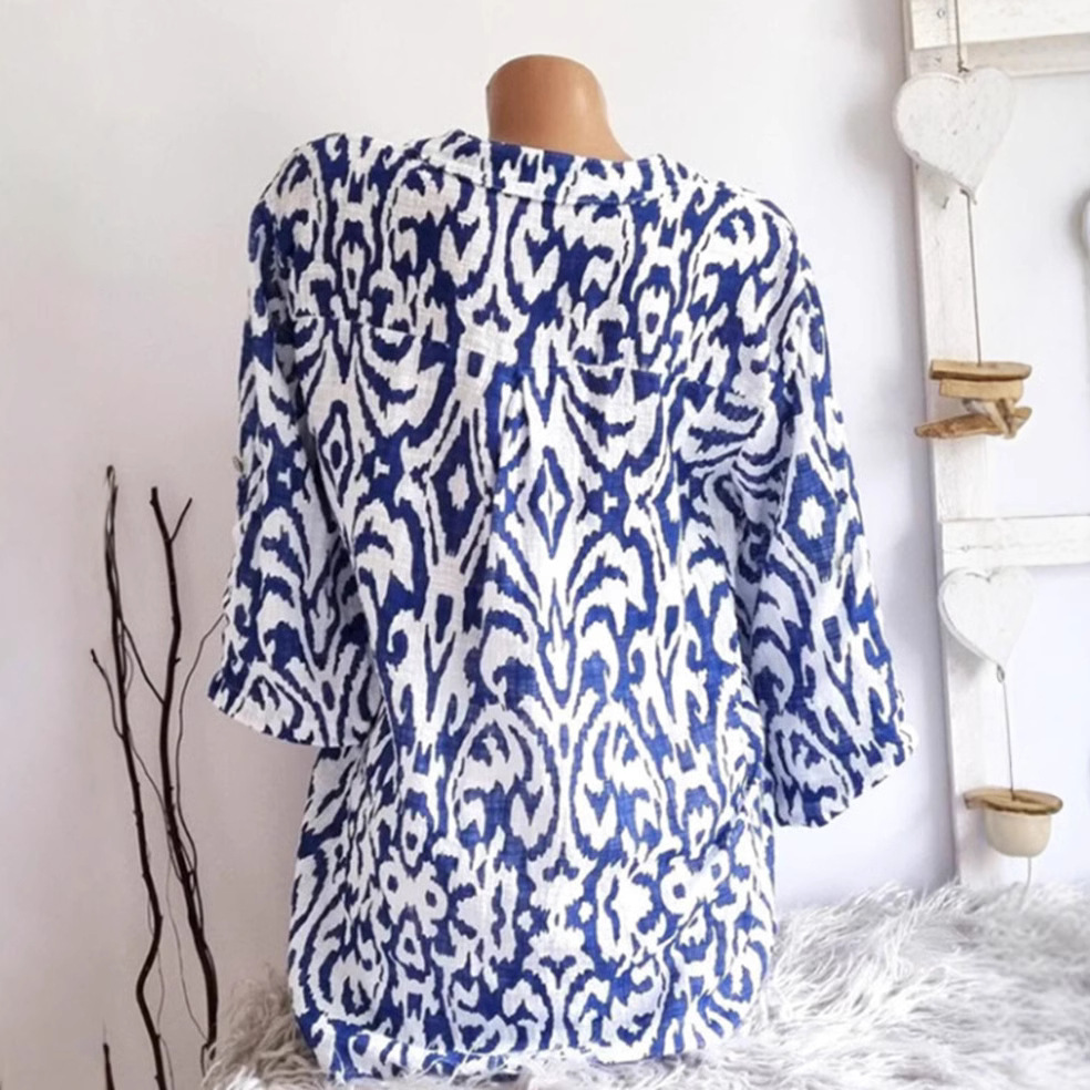 Women's Summer Printed Half-Sleeve Shirt Casual Button-Down