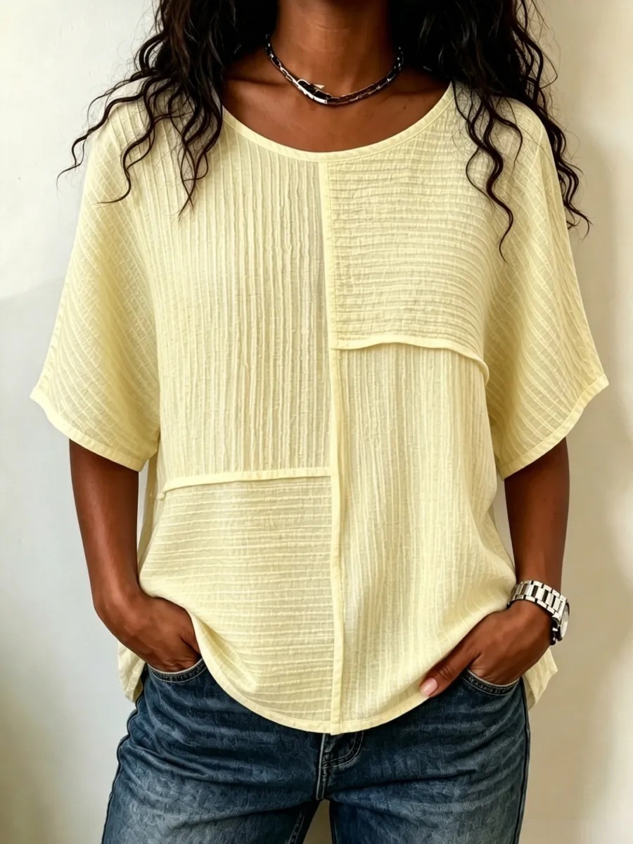 Women's Textured Solid Crewneck Short Sleeve T-Shirt