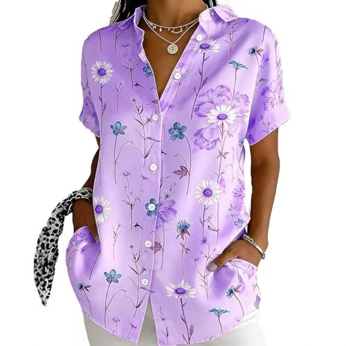 Women's Floral Print Short Sleeve Blouse