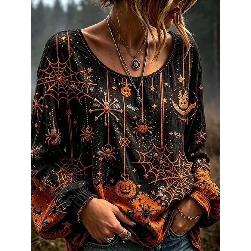 Halloween Spider Rose Gothic Shirt Crewneck Long Sleeve