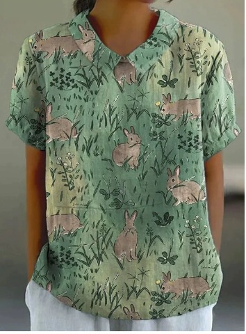 Women's Animal & Floral Print Short Sleeve Button-Front Shirt