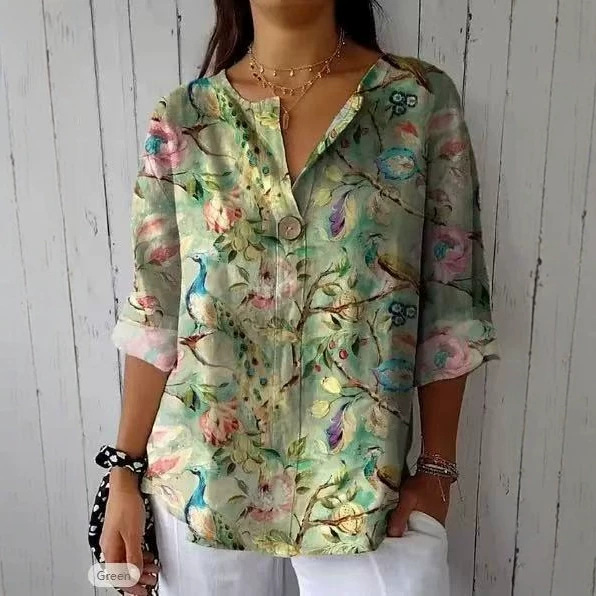 Women's Floral Print Half-Sleeve Blouse