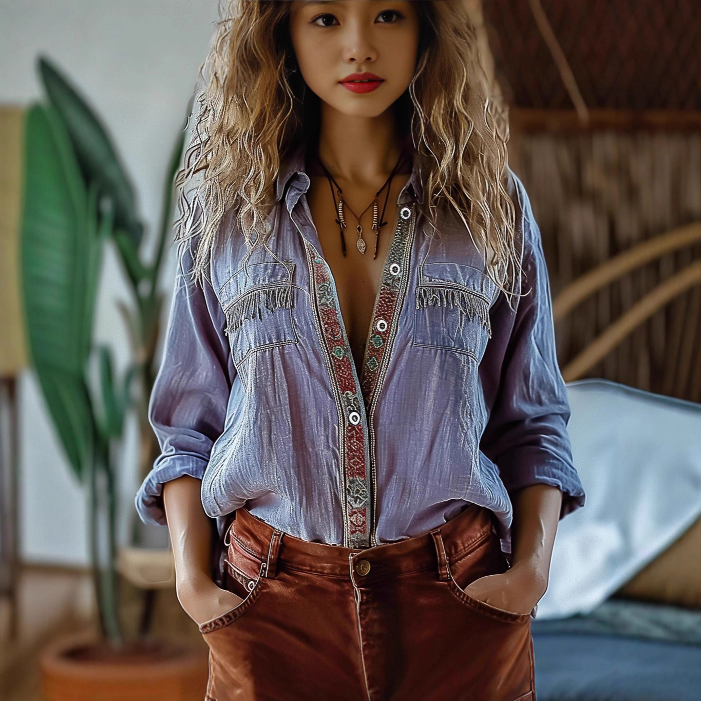 Minimalist Lapel Collar Shirt Women's Long Sleeve Drapey Vintage Top