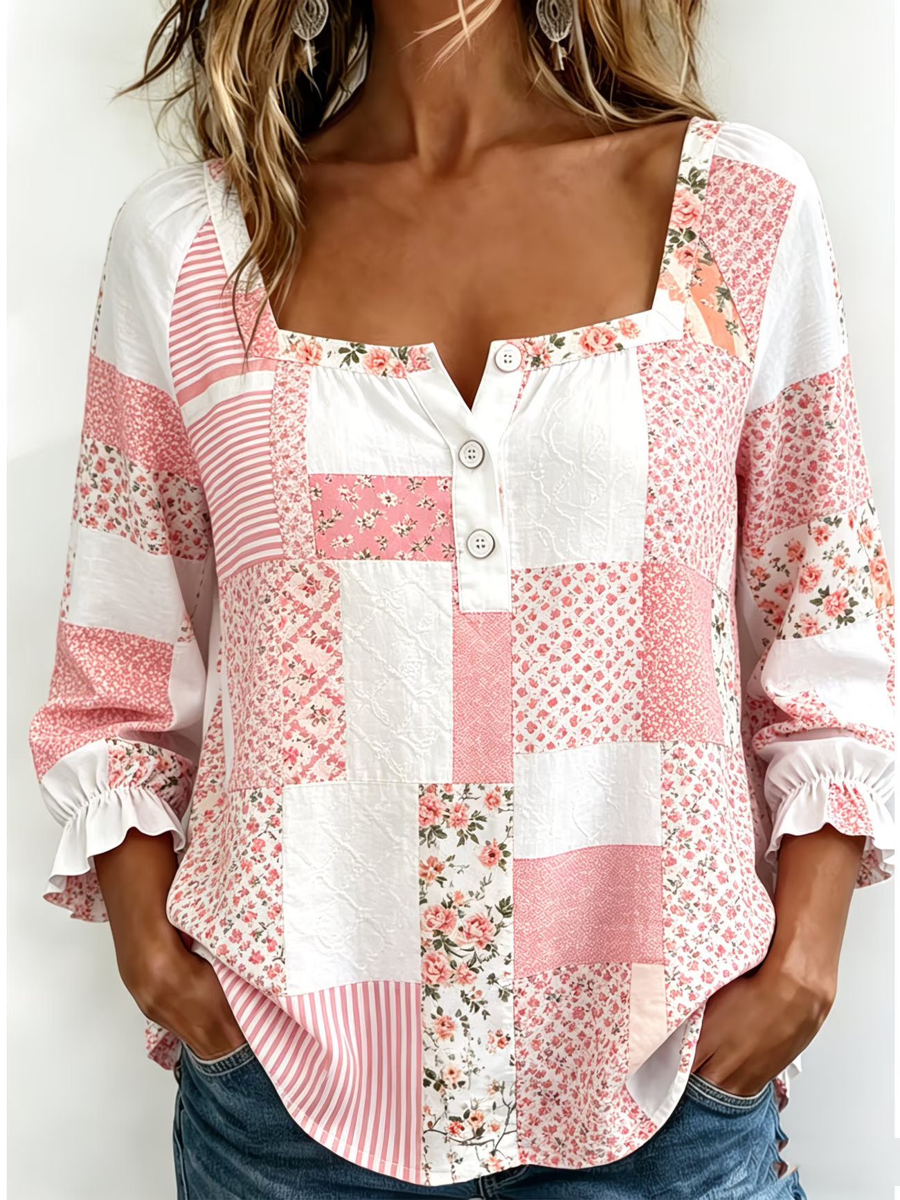 Women's Floral Print Casual Half-Sleeve Blouse