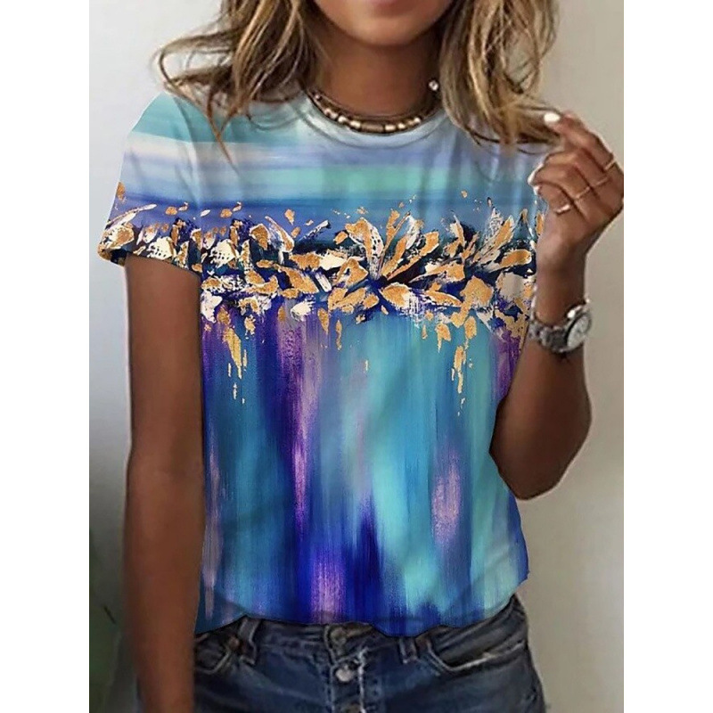 Women's Plus Size Crewneck Short Sleeve 3D Print T-Shirt