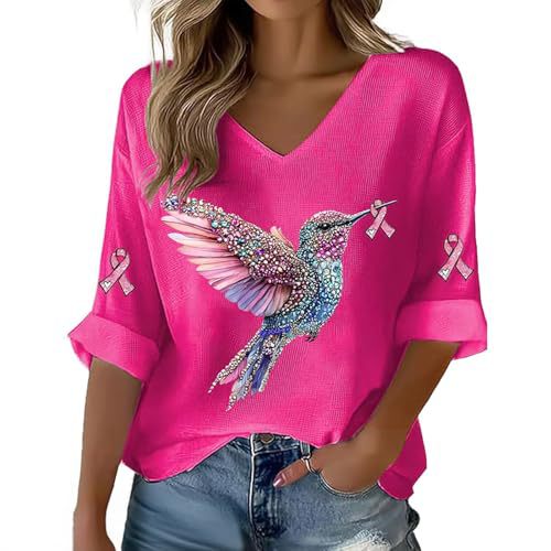 Women's Colorful Bird Ribbon Print Short Sleeve Casual Shirt