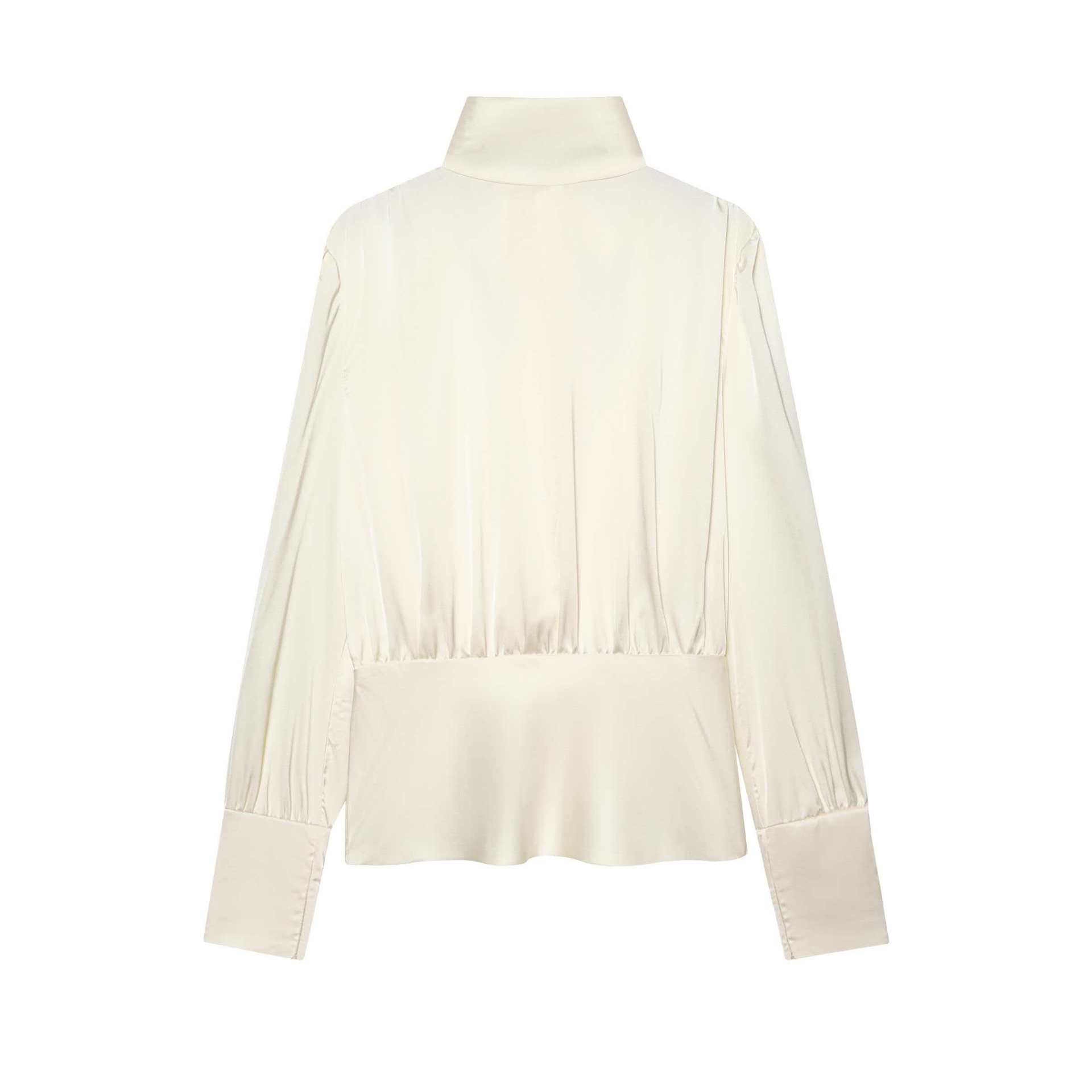 Elegant Cream White Satin Bow Blouse