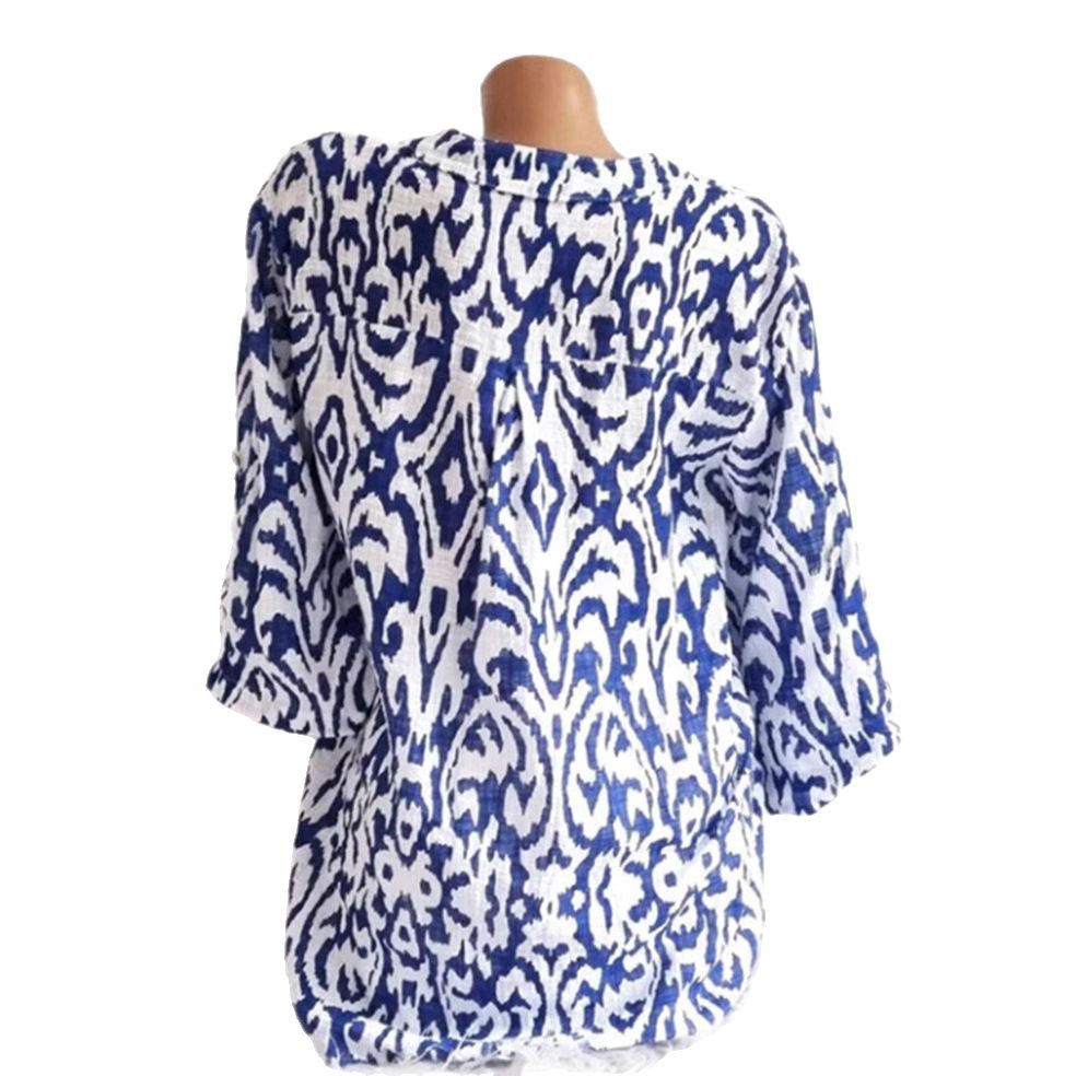 Women's Summer Printed Half-Sleeve Shirt Casual Button-Down
