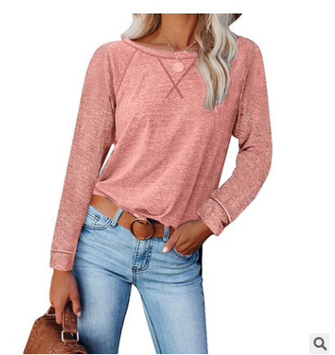 Colorblock Cross-Front Long-Sleeve Split-Hem T-Shirt