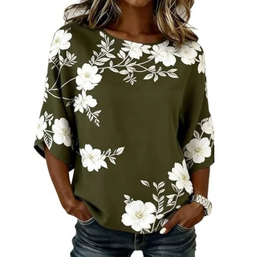 Plaid & Floral Print Long-Sleeve Women's Top