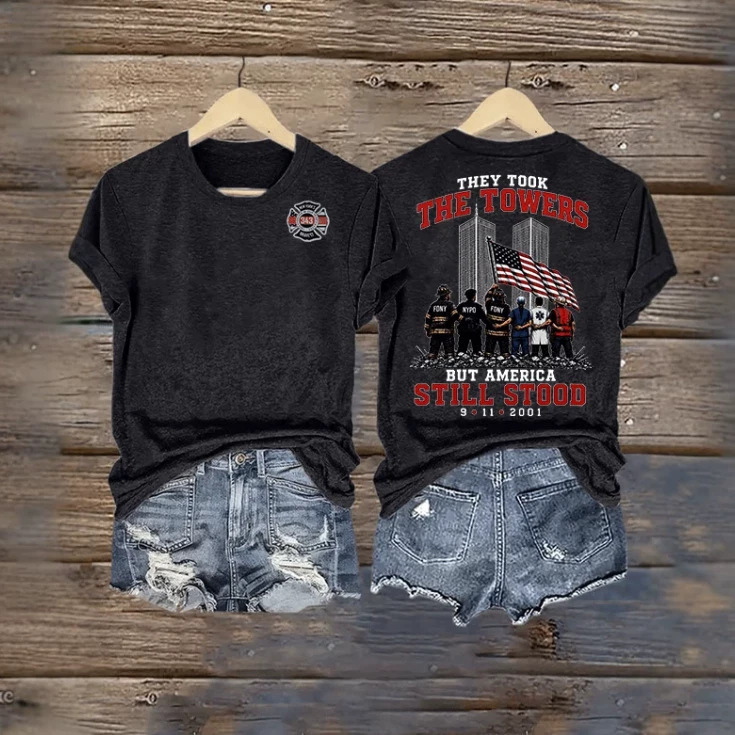 Women's Summer Twin Towers Rescue Graphic Short Sleeve T-Shirt