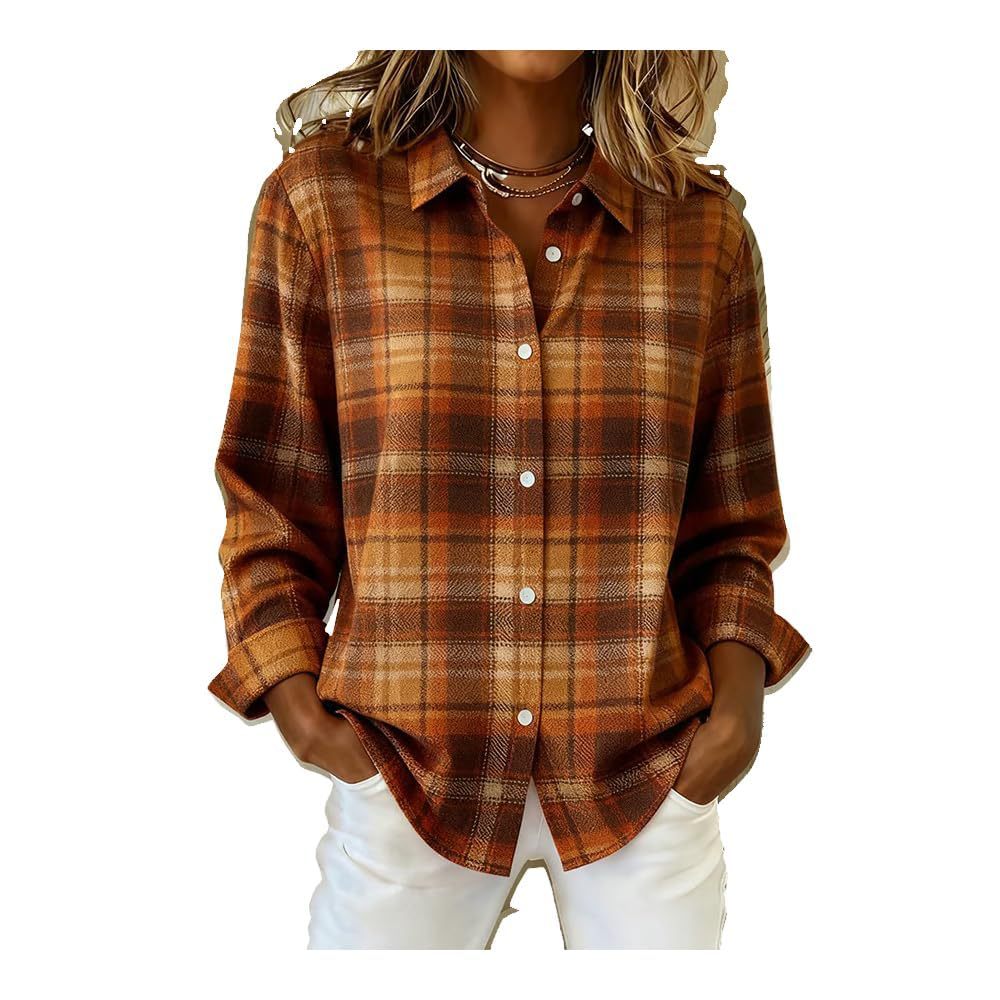 Women's Unique Plaid Print Long Sleeve Button-Front Shirt