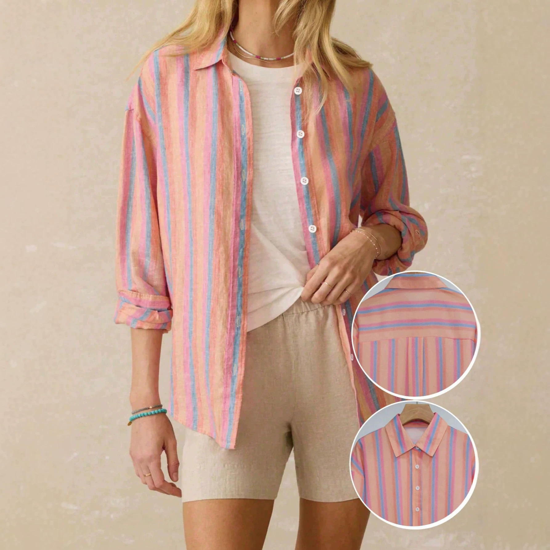 Women's French Striped Button-Front Shirt Loose Fit