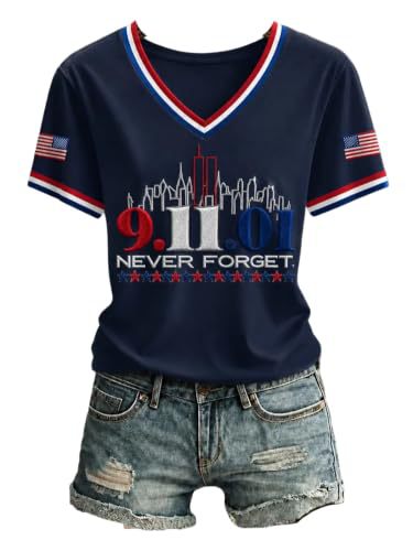 Women's 911 Twin Towers Explosion Print Short Sleeve V-Neck T-Shirt