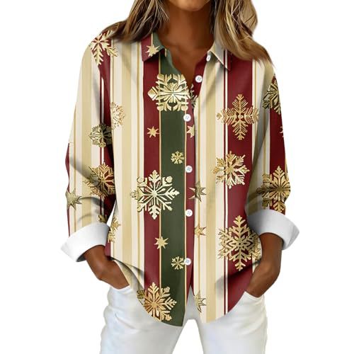 Women's Christmas Plaid Snowflake Polka Dot Print Long Sleeve Shirt