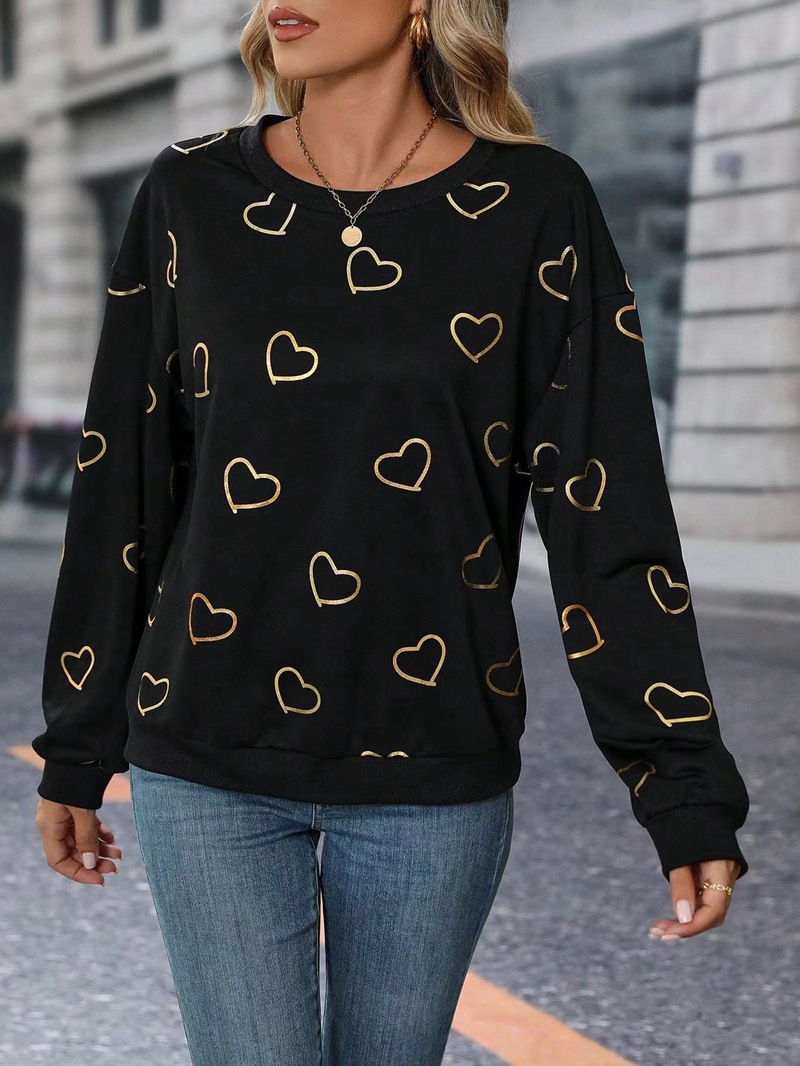 Women's Heart Print Crewneck Long Sleeve Top