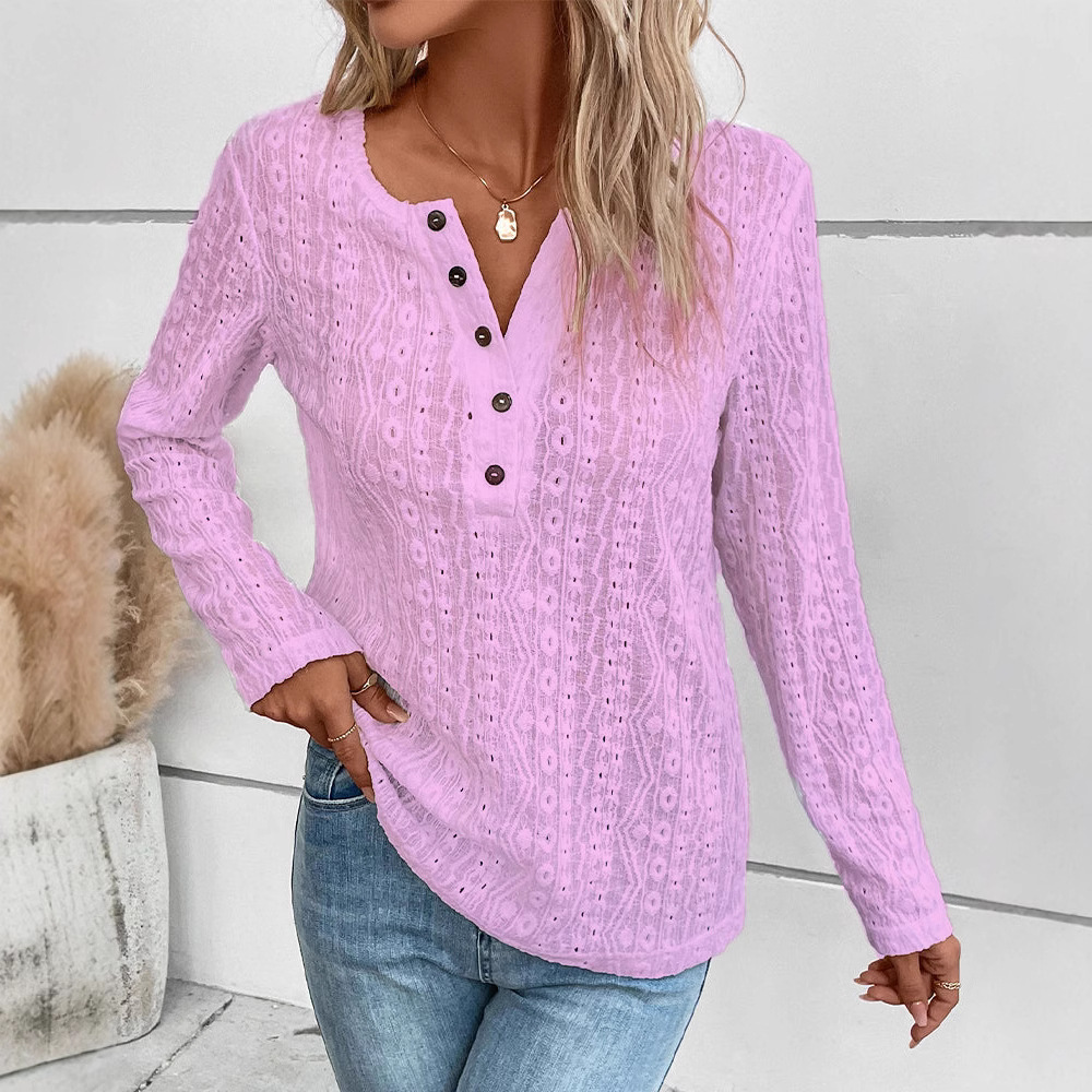 Women's Casual V-Neck Cutout Long-Sleeve Top