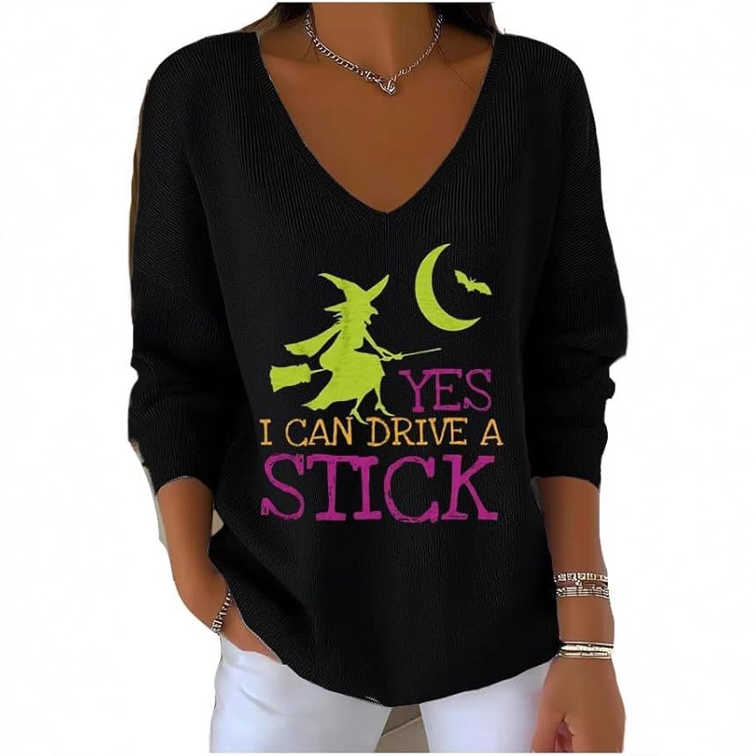 Women's Witch Moon V-Neck Long Sleeve T-Shirt