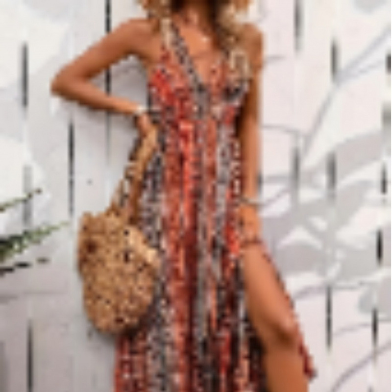 Bohemian Deep V-Neck Printed Cami Maxi Dress
