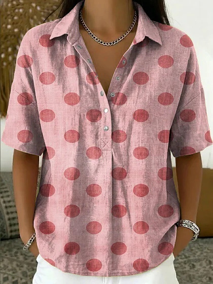 Women's Summer Bohemian Floral Polka Dot Print Half-Sleeve Blouse