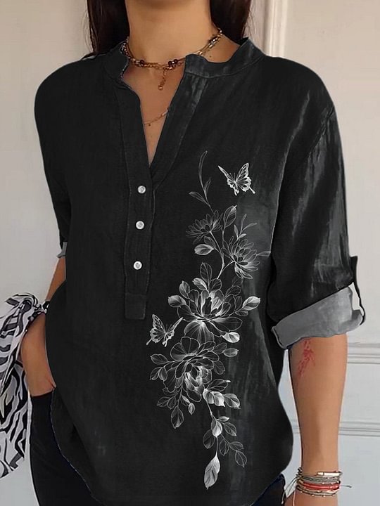 Women's Loose Casual Retro Button-Up Shirt with Graphic Print