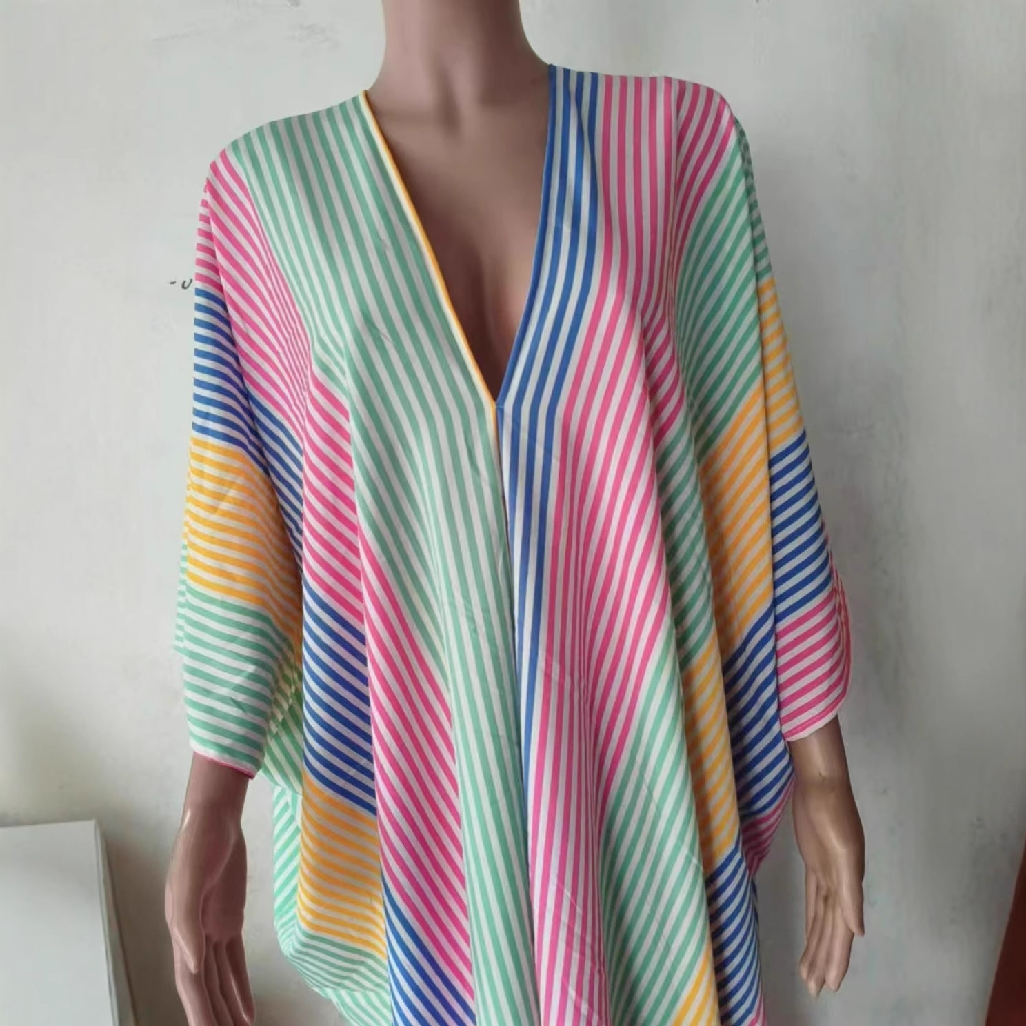 Women's Striped V-Neck Long Casual Dress