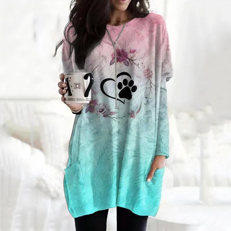 Heart Print Round Neck Short Sleeve Top