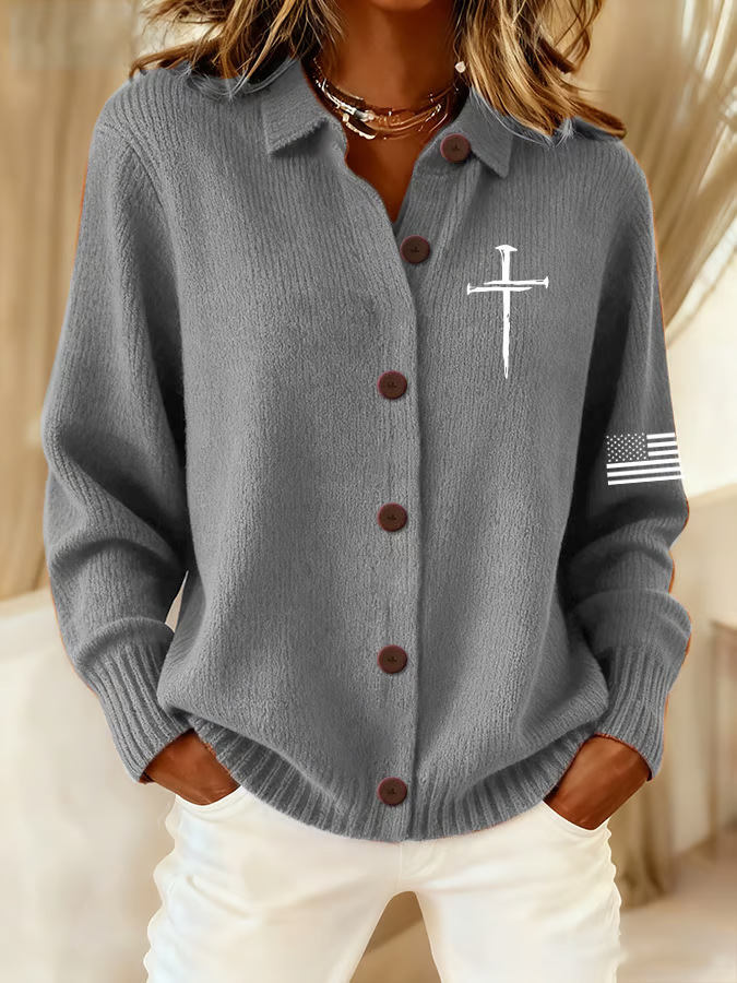Women's Christmas Snowflake Print Long Sleeve Button-Front Shirt