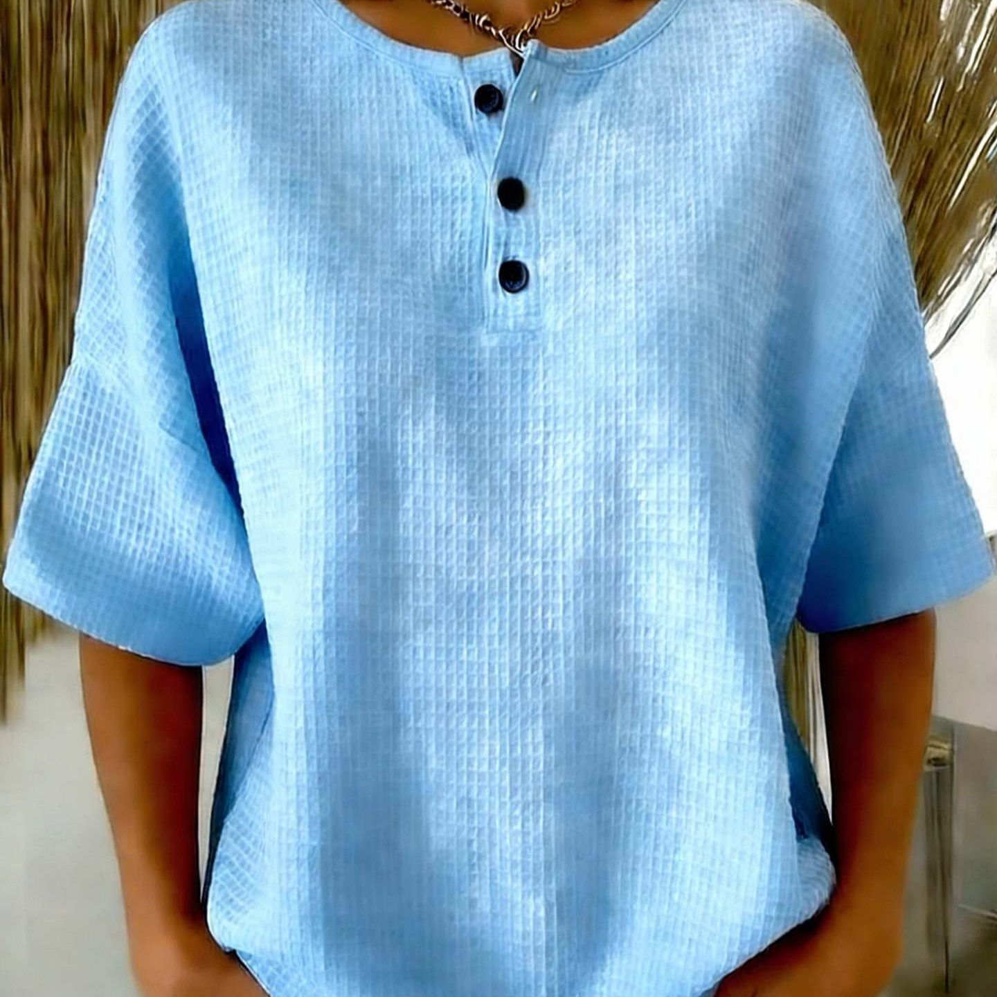 Women's Summer Printed Short Sleeve Button T-Shirt
