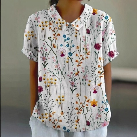 Women's Animal & Floral Print Short Sleeve Button-Front Shirt