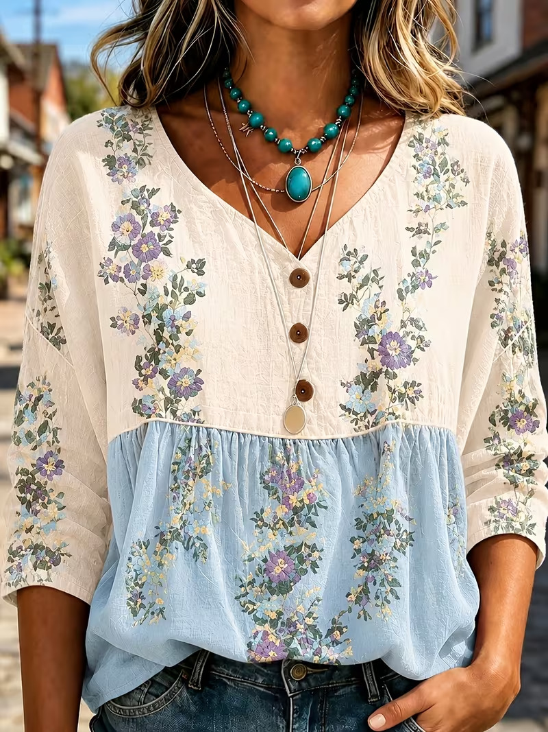 Women's Floral Print Long Sleeve Button-Down Shirt