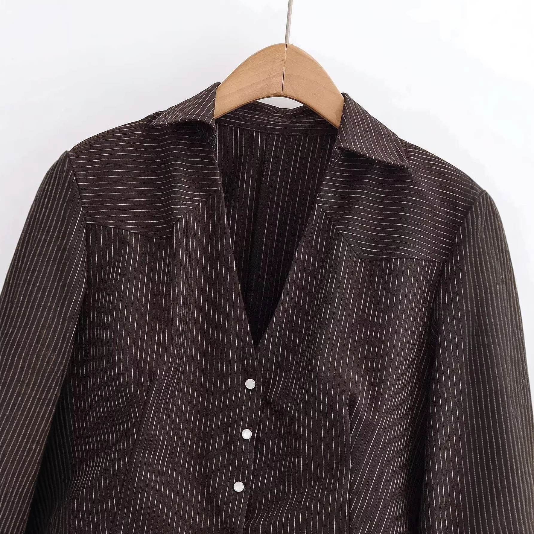 Women's Striped V-Neck Cropped Cardigan Brown Button-Down