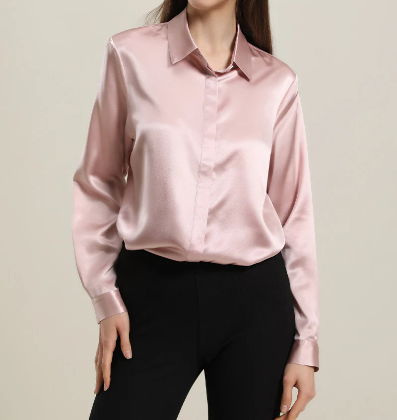 Women's Satin Button-Down Shirt Long Sleeve Loose Fit