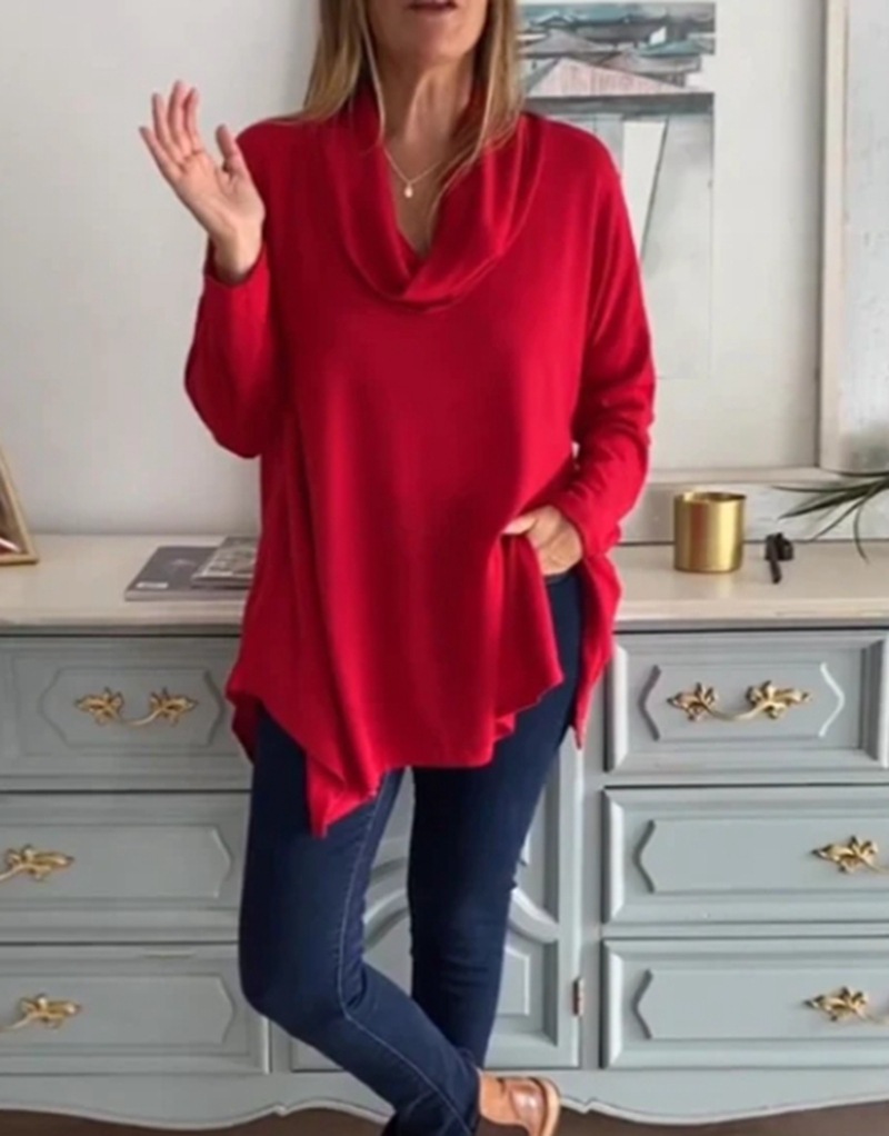 Women's Solid Color Cowl Neck Long Sleeve Top