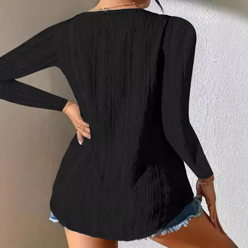 Women's Sheer V-Neck Long-Sleeve Chiffon Top
