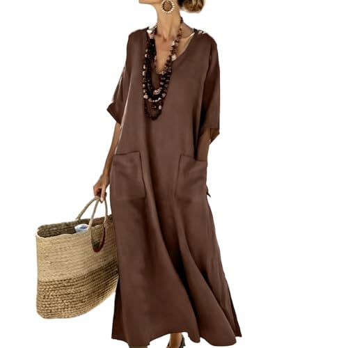 Women's Solid Print Casual Dress with Pockets