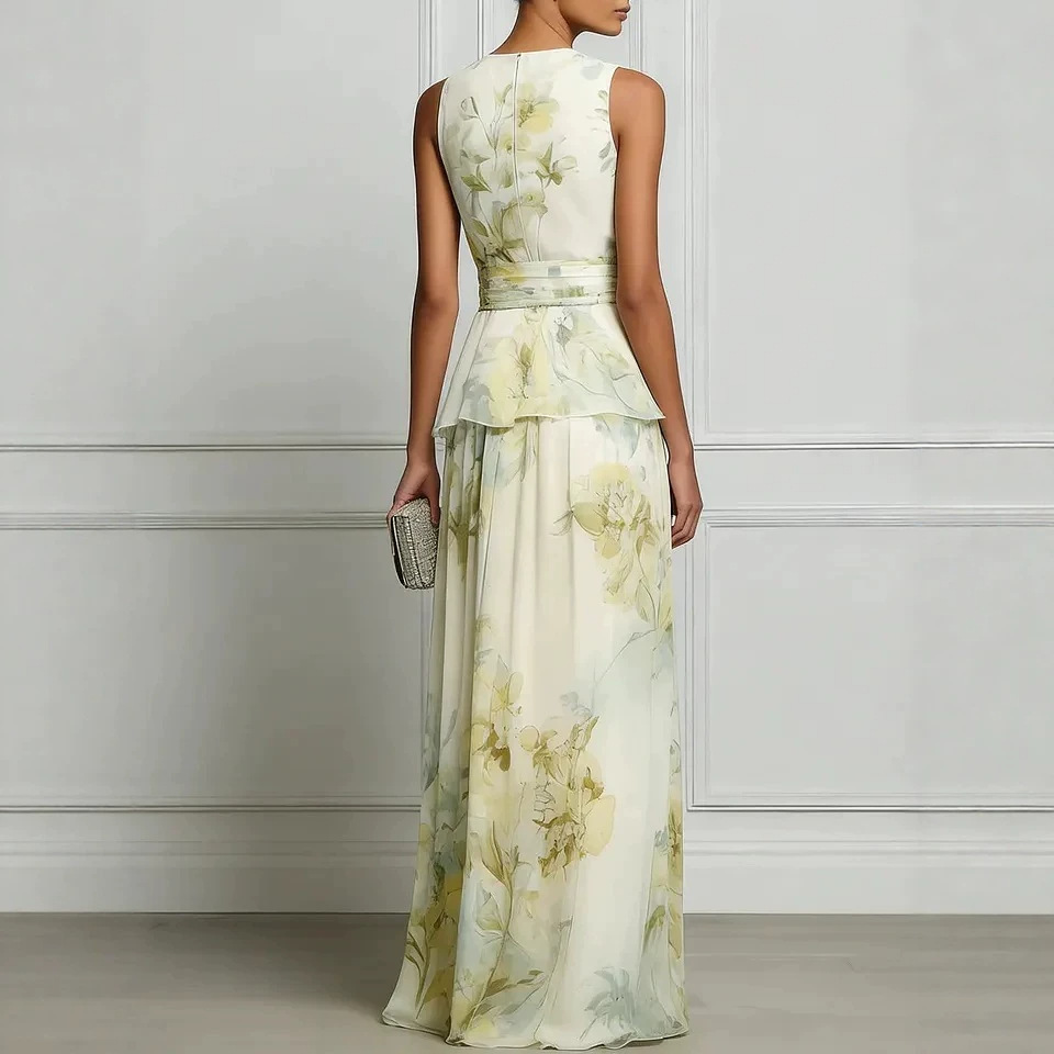 Elegant Sleeveless Floral Print Long Dress