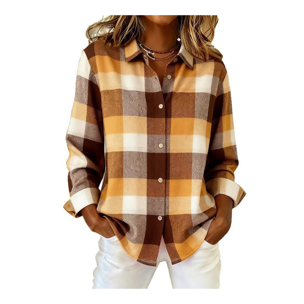 Women's Unique Plaid Print Long Sleeve Button-Front Shirt